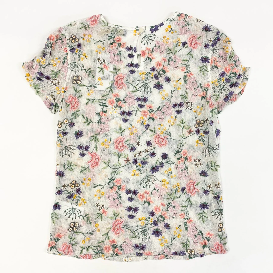 【USED】《新品タグ付き》 POLO RALPH LAUREN ポロ ラルフローレン 半袖レースカットソー Tシャツ  サイズM マルチカラー 花柄 コットン ナイロン レディース