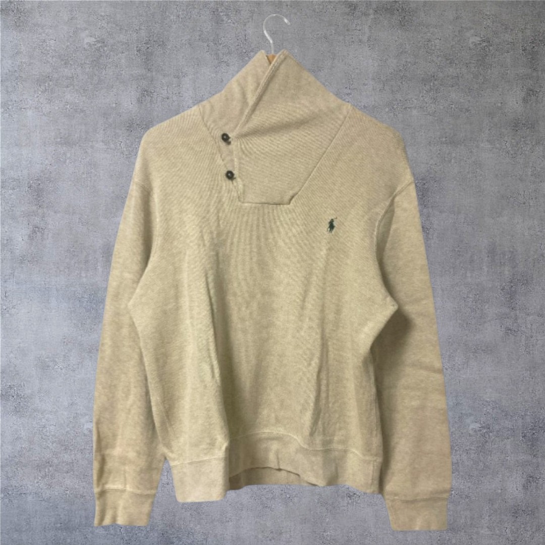 【USED】ラルフローレン POLO RALPH LAUREN    ハーフボタン ニット ベージュ L
